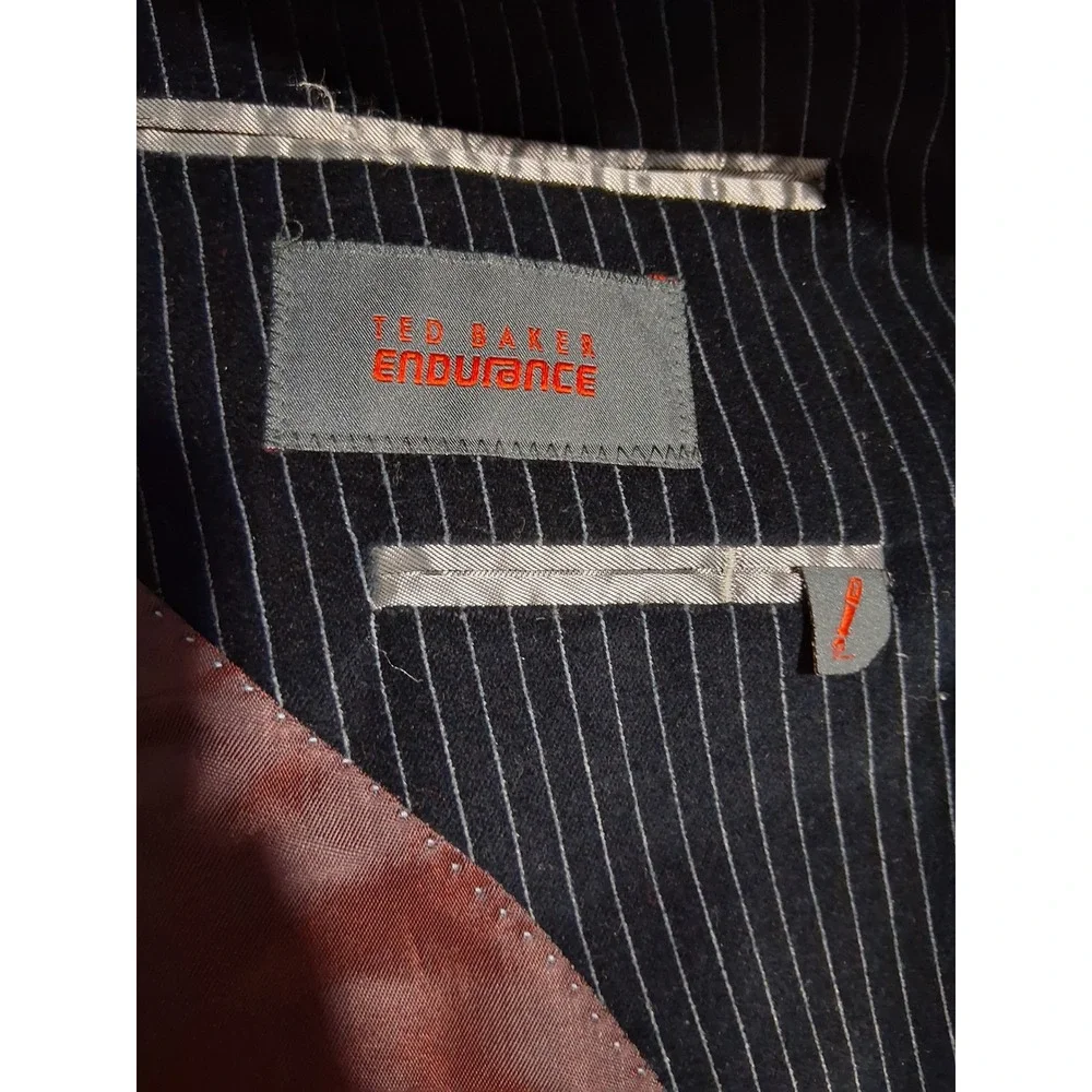 Ted Baker Endurance‎ Blk Pinstripe Mens size 40L Velour Two-Button Preppy Blazer